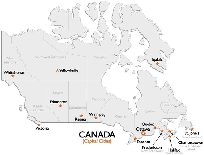 Canada Map With Provinces And Territories And Capitals