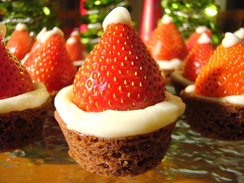 Santa Hat Brownies With Strawberries