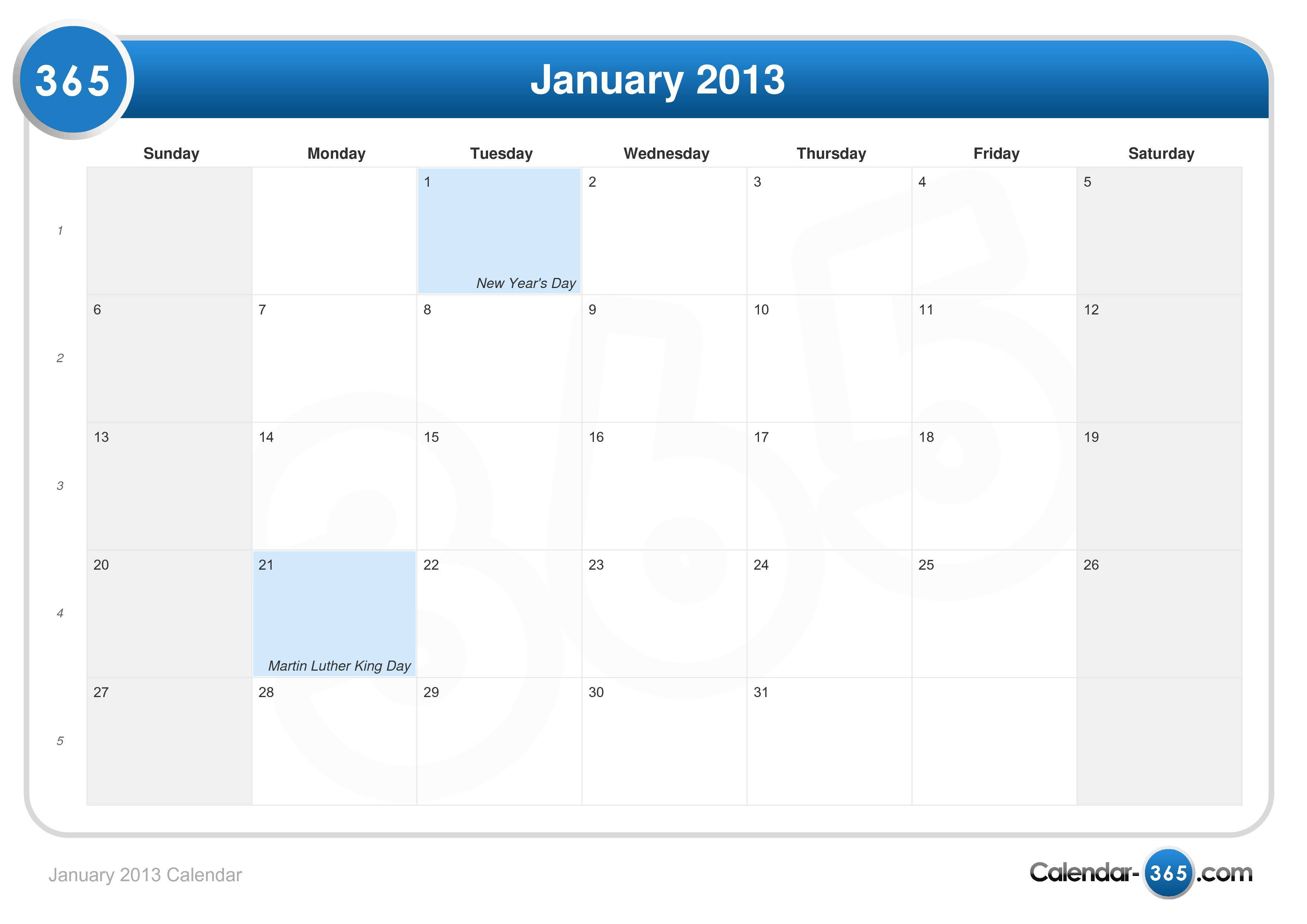Weekly Calendar 2013 Printable