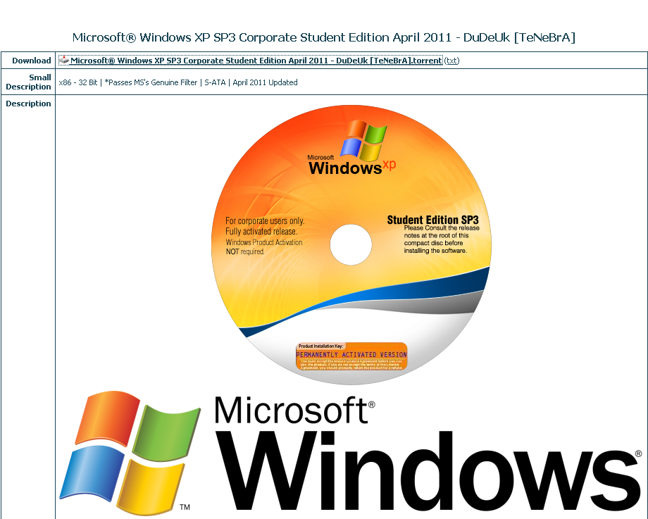 Windows Xp Sp3 Corporate Student Edition January 2012